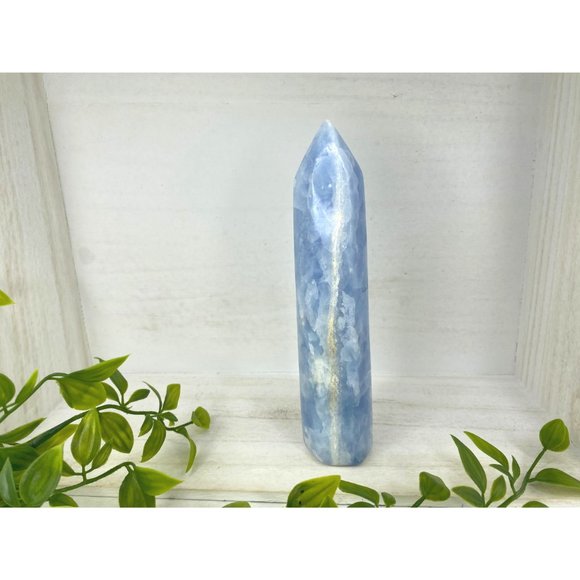 Blue Calcite Tower - 7.5" Blue Calcite Generator - Light Blue Calcite Point - Picture 6 of 7